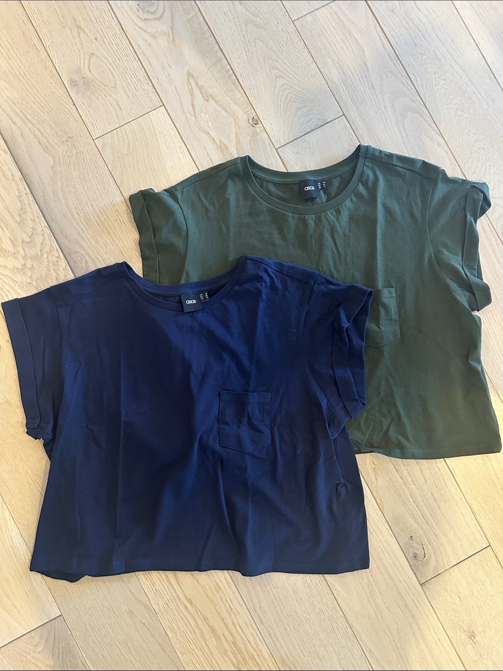 ASOS Cropped Short-Sleeve Pocket Tees (set of 2) in Navy and Olive Green